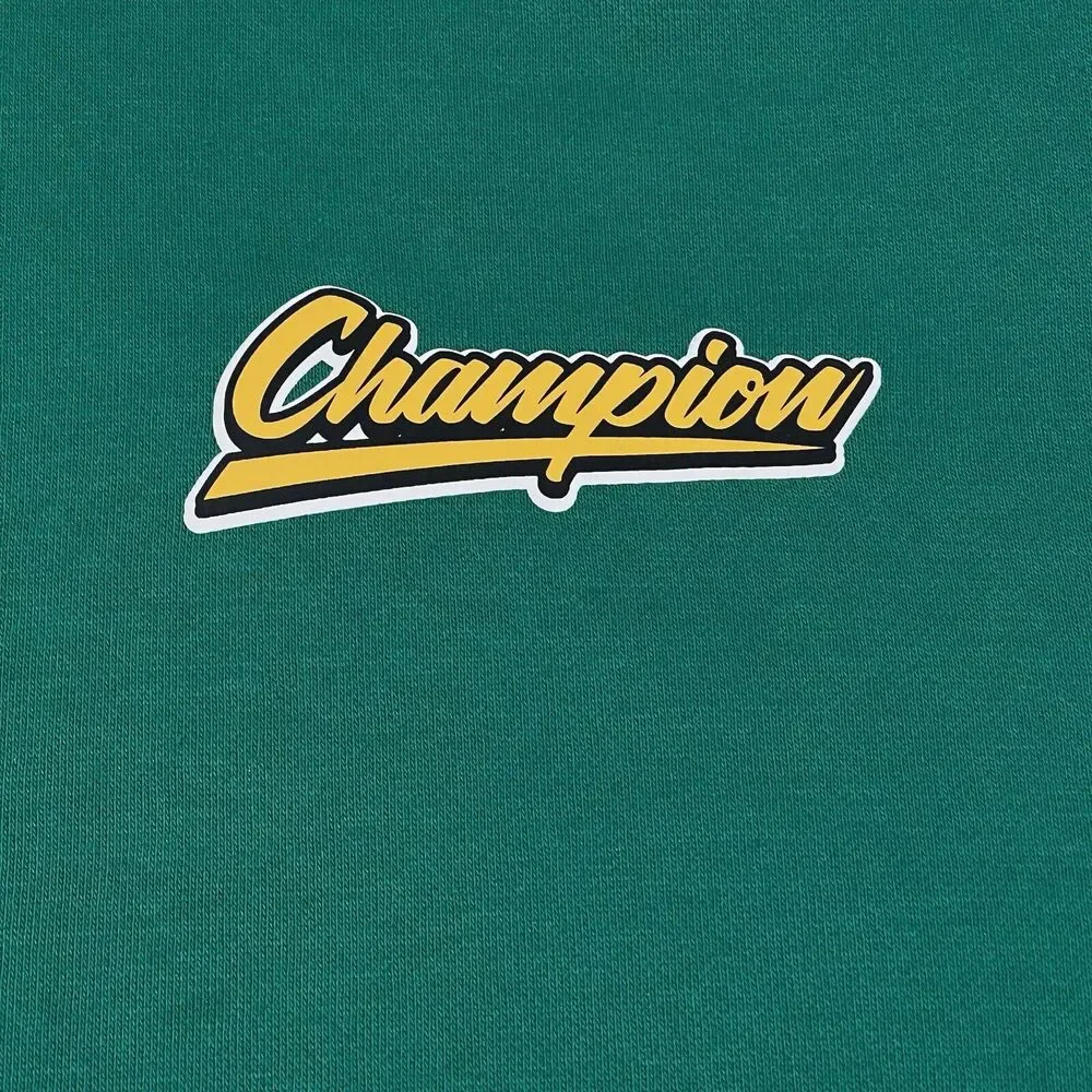 Champion Hoodie Mens Medium Green Yellow Varsity Style Colorblock Fleece Retro